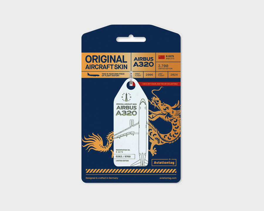 China Southern Airbus A320 B-6279 Aviationtag, aircraft skin keychain in white on original packaging