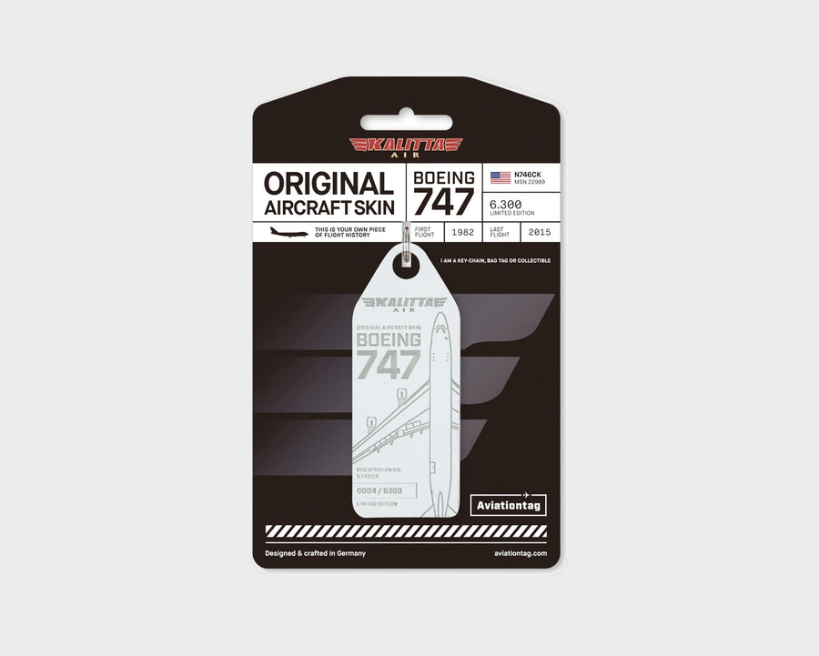 Kalitta Air Boeing 747 N746CK Aviationtag, aircraft skin keychain in white on original packaging