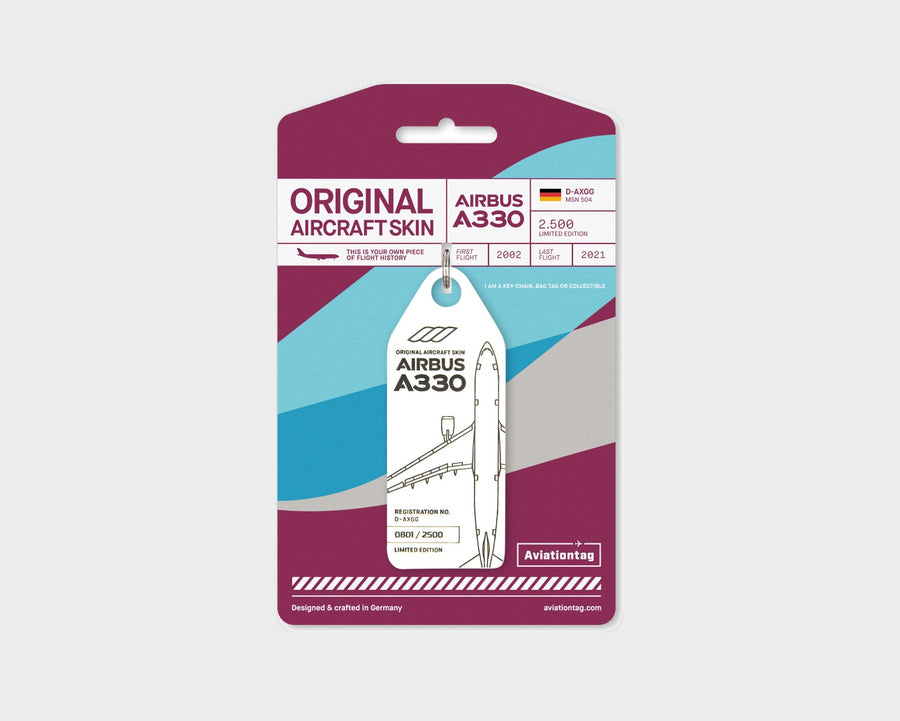 Eurowings Airbus A330 D-AXGG Aviationtag, aircraft skin keychain in white on original packaging