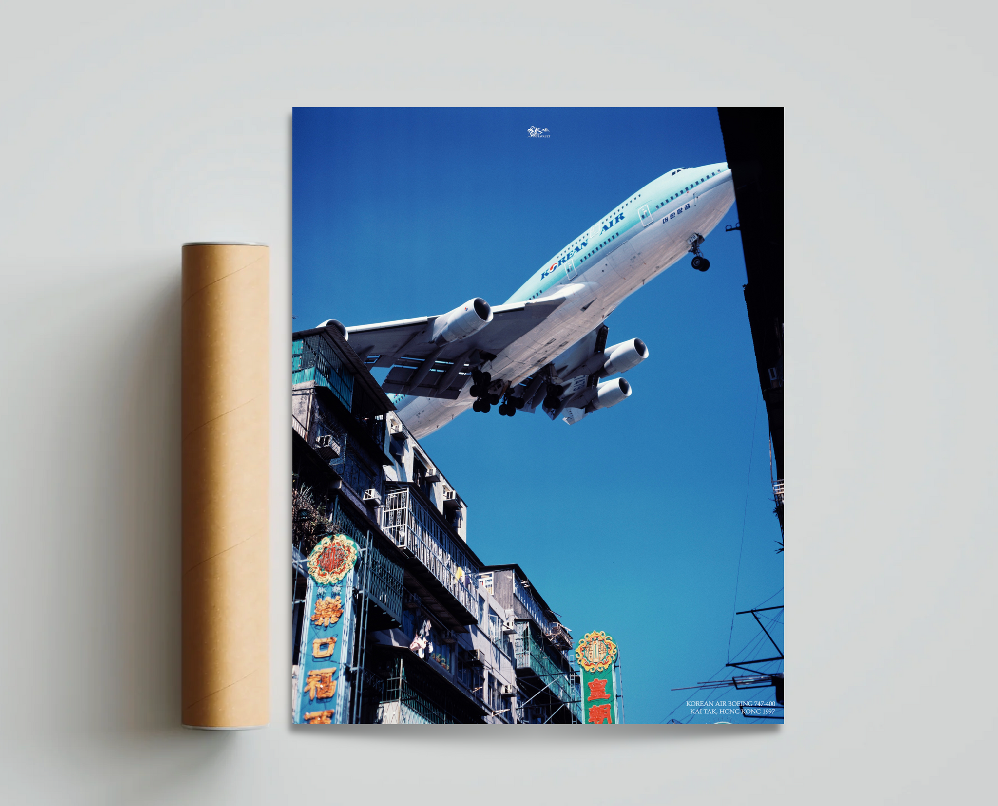 "LANDING IN BLUE" Vintage Kai Tak Poster